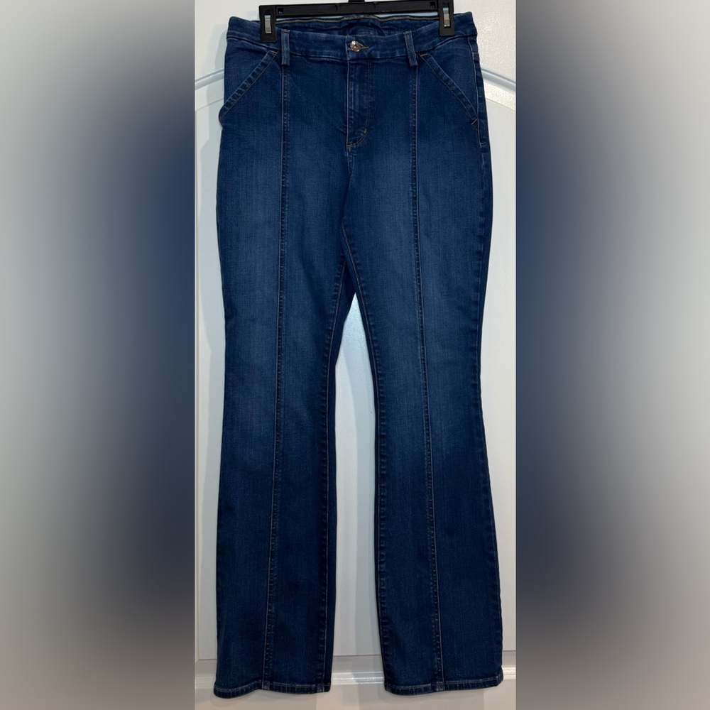 Duluth Blue Women's High Rise slit leg on bottom part of Jeans